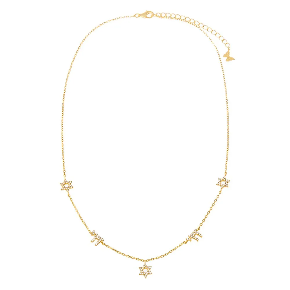 Pave Star Of David X Chai Charm Necklace sold by Adina Eden's product image thumbnail 2