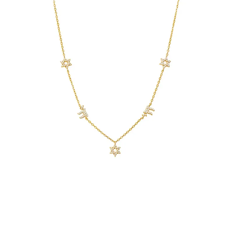 Pave Star Of David X Chai Charm Necklace sold by Adina Eden's