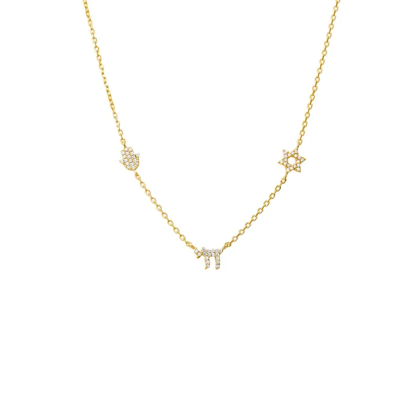 Pave Jewish Charms Necklace sold by Adina Eden's