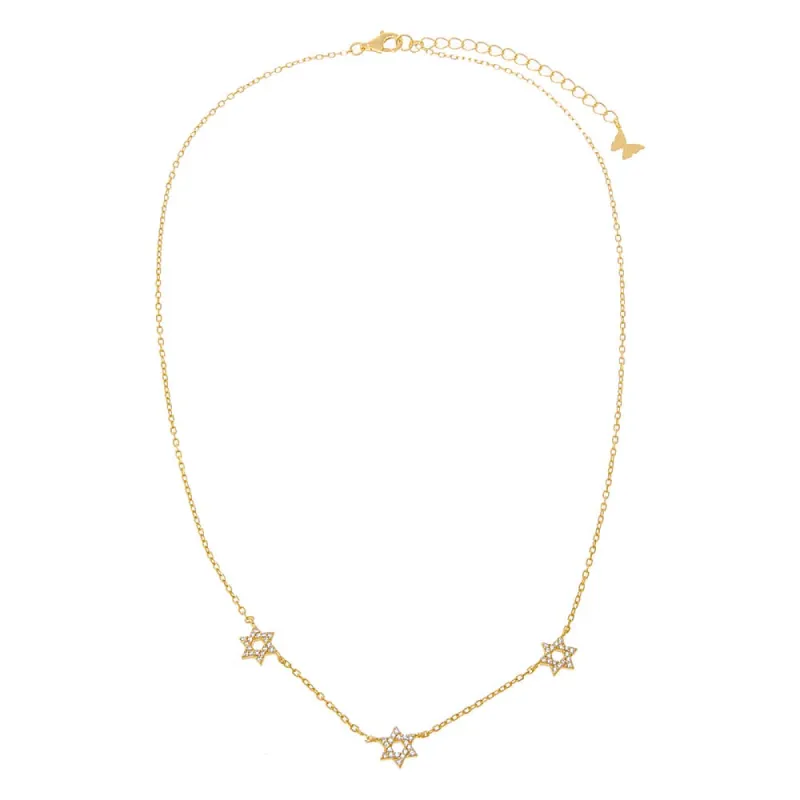 Pave Triple Star Of David Necklace sold by Adina Eden's