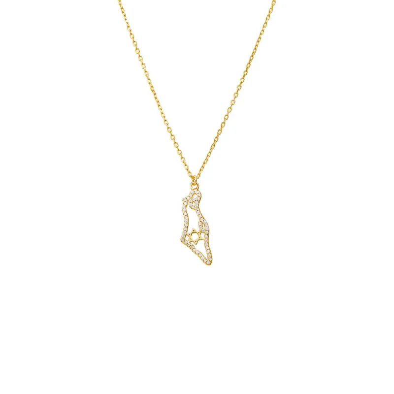 Pave CZ Map Of Israel X Star Of David Necklace sold by Adina Eden's