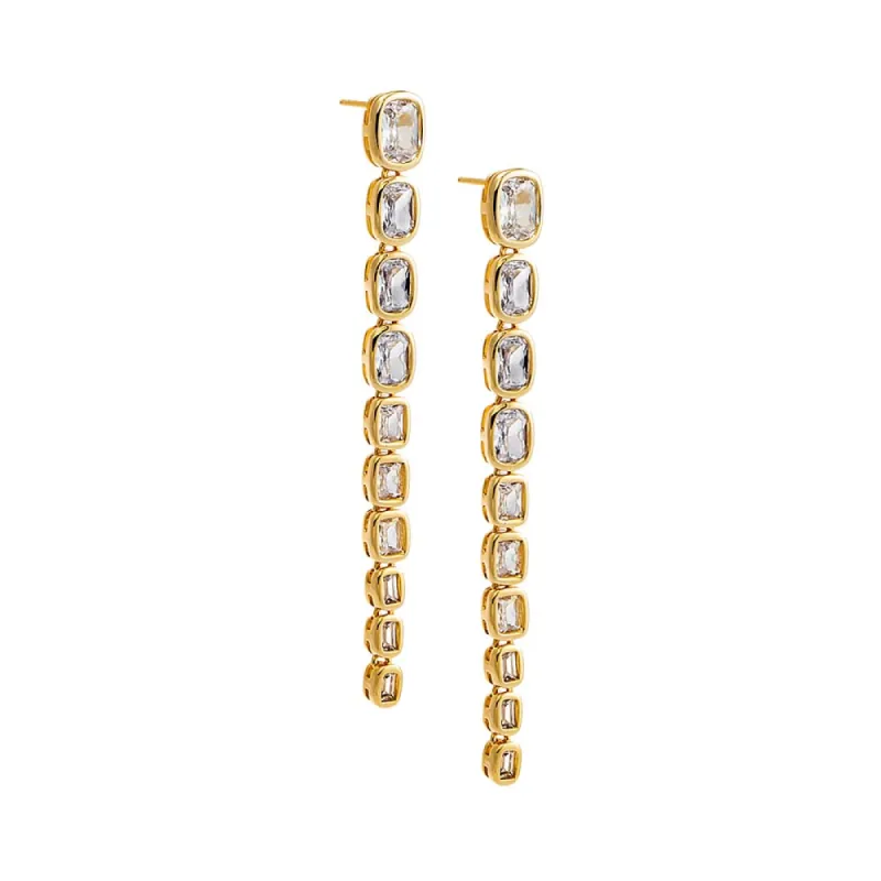CZ Bezel Baguette Graduated Drop Stud Earring sold by Adina Eden's