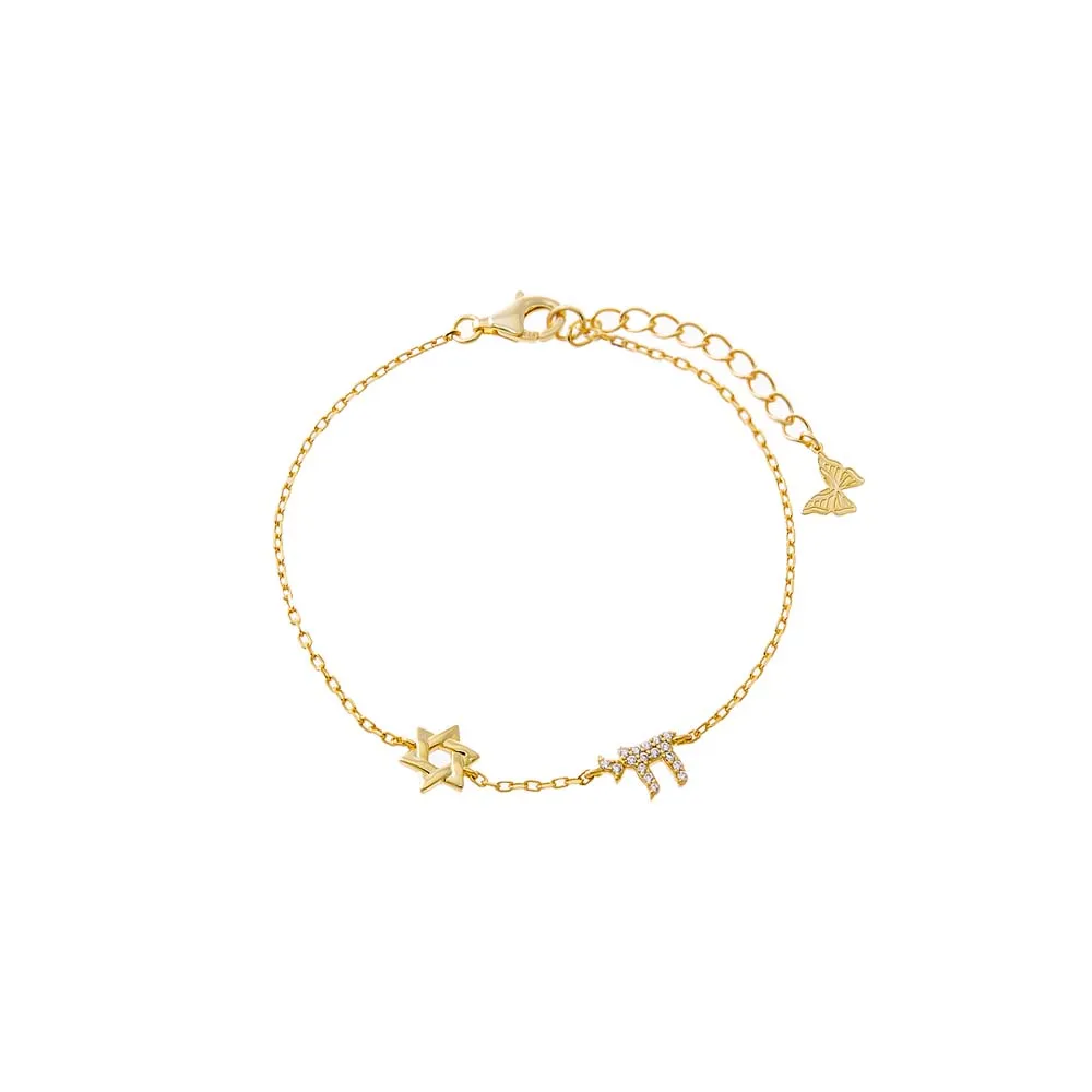 Star Of David X Chai Charm Bracelet sold by Adina Eden's