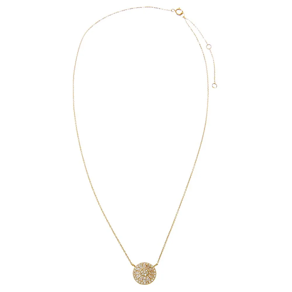 Lab Grown Diamond Pave X Baguette Round Pendant Necklace 14K sold by Adina Eden's product image thumbnail 2