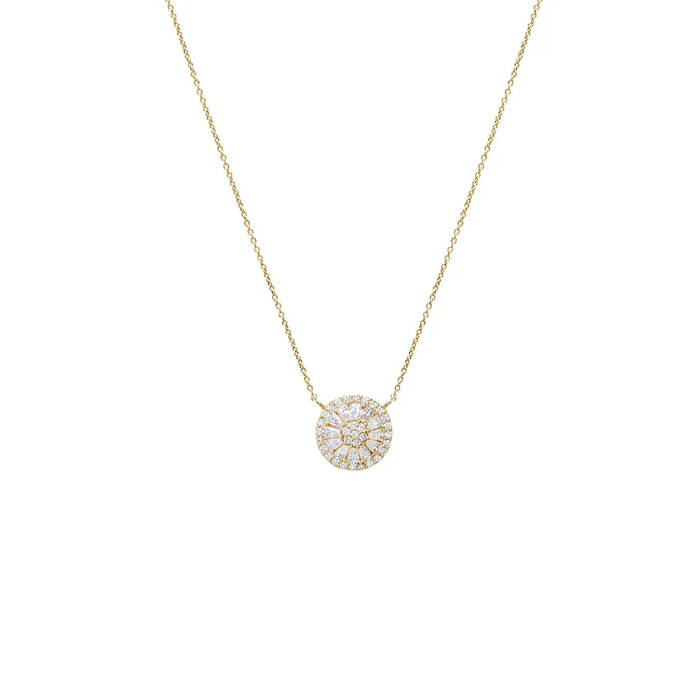 Lab Grown Diamond Pave X Baguette Round Pendant Necklace 14K sold by Adina Eden's product image thumbnail 3