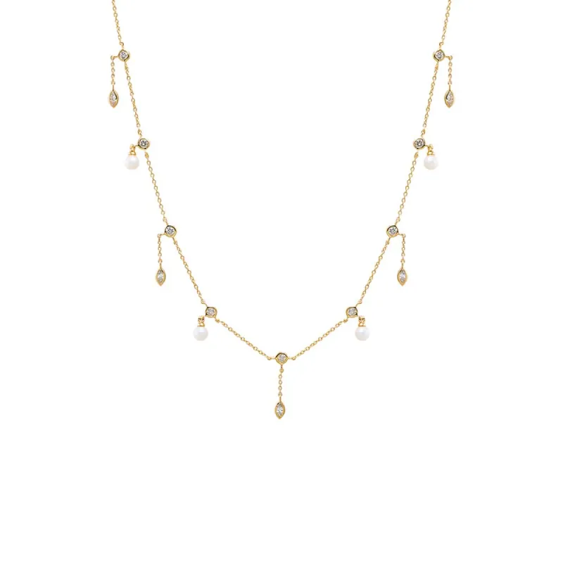 Diamond X Pearl Shaker Bezel Necklace 14K sold by Adina Eden's