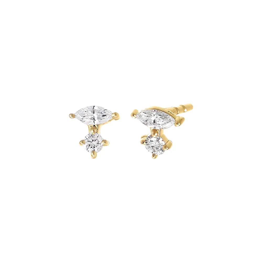 Diamond Round X Marquise Mini Stud Earring 14K sold by Adina Eden's