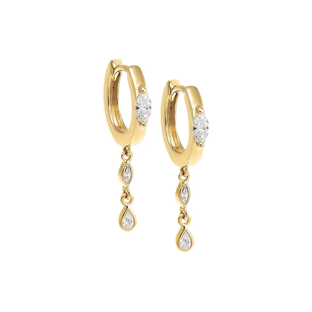 Diamond Marquise Drop Huggie Earring 14K sold by Adina Eden's