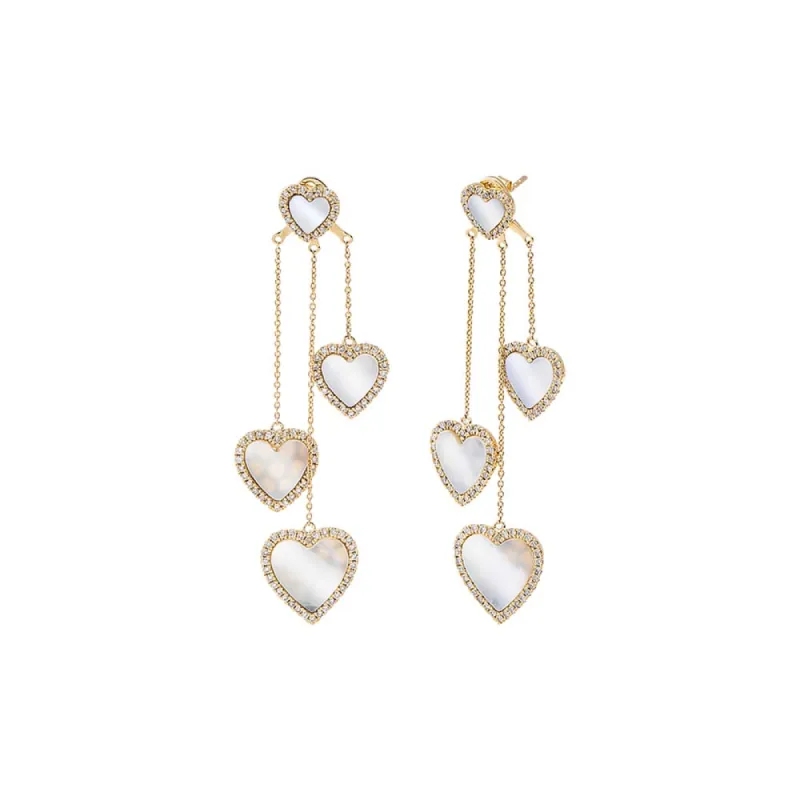Diamond Pave Colored Stone Multi Heart Chain Drop Stud Earring 14K sold by Adina Eden's