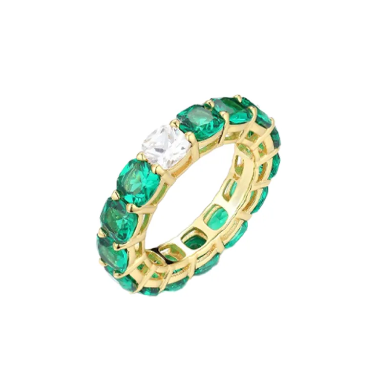 Colored Cushion Cut W/ Single Stone Eternity Band sold by Adina Eden's