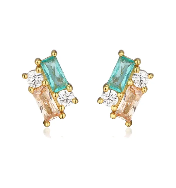 Colored CZ X Baguette Cluster Stud Earring sold by Adina Eden's