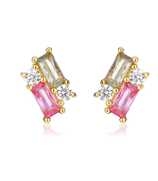 Colored CZ X Baguette Cluster Stud Earring sold by Adina Eden's product image thumbnail 3