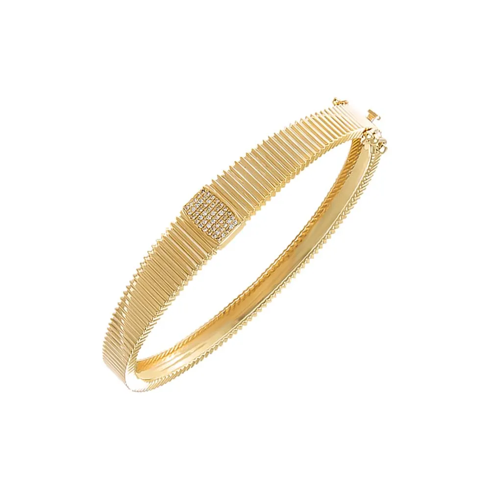 Diamond Pave Graduated Accented Ridged Bangle 14K sold by Adina Eden's