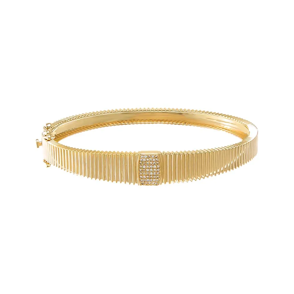 Diamond Pave Graduated Accented Ridged Bangle 14K sold by Adina Eden's product image thumbnail 2