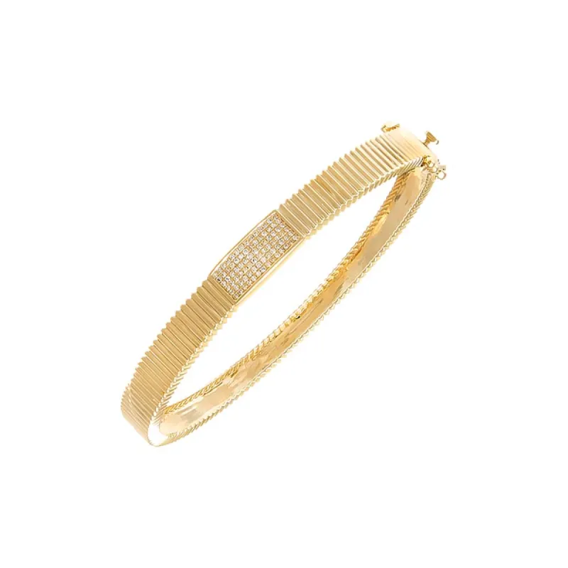 Diamond Pave Rectangle Accented Ridged Bangle 14K sold by Adina Eden's