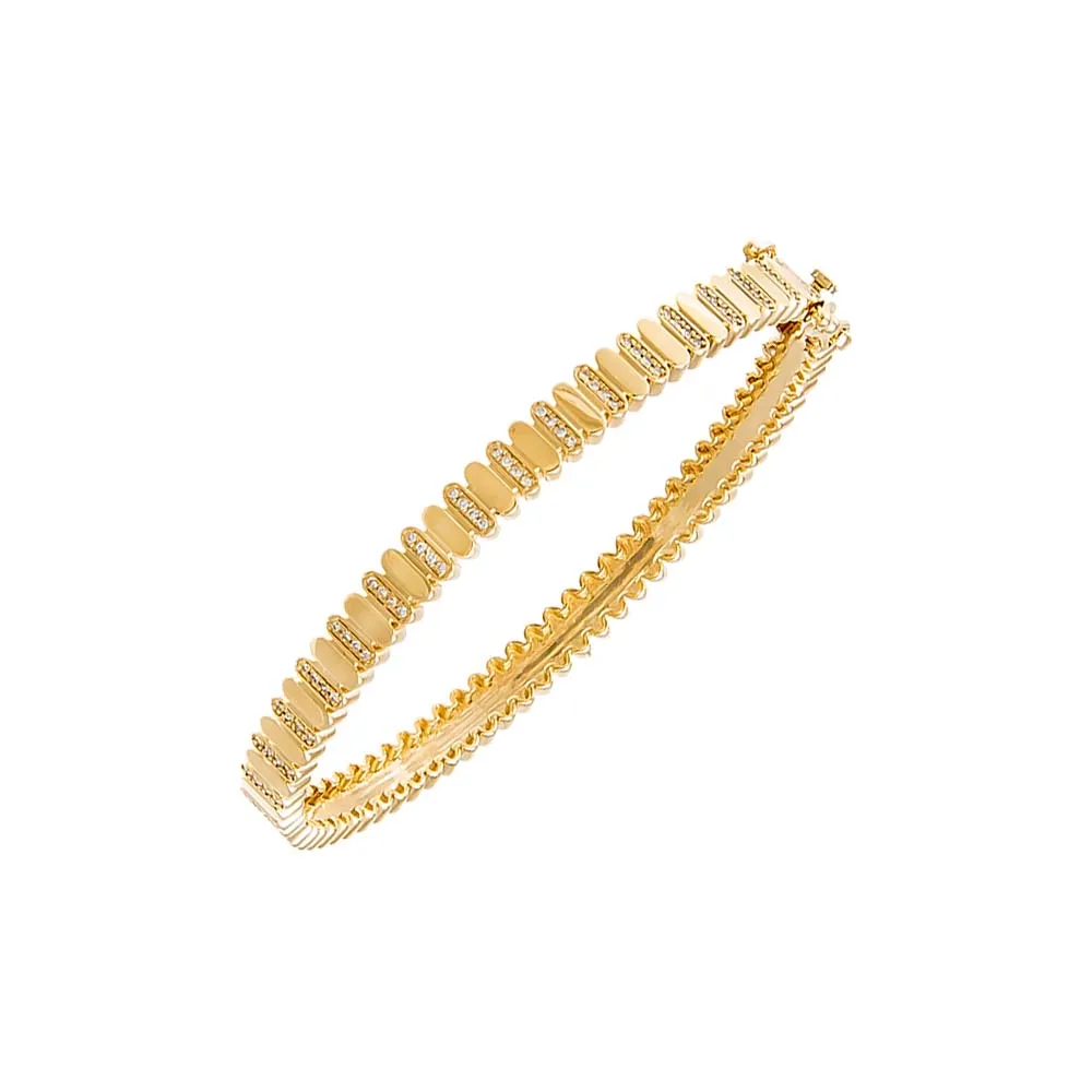 Diamond Pave Accented Ridged Bangle 14K sold by Adina Eden's