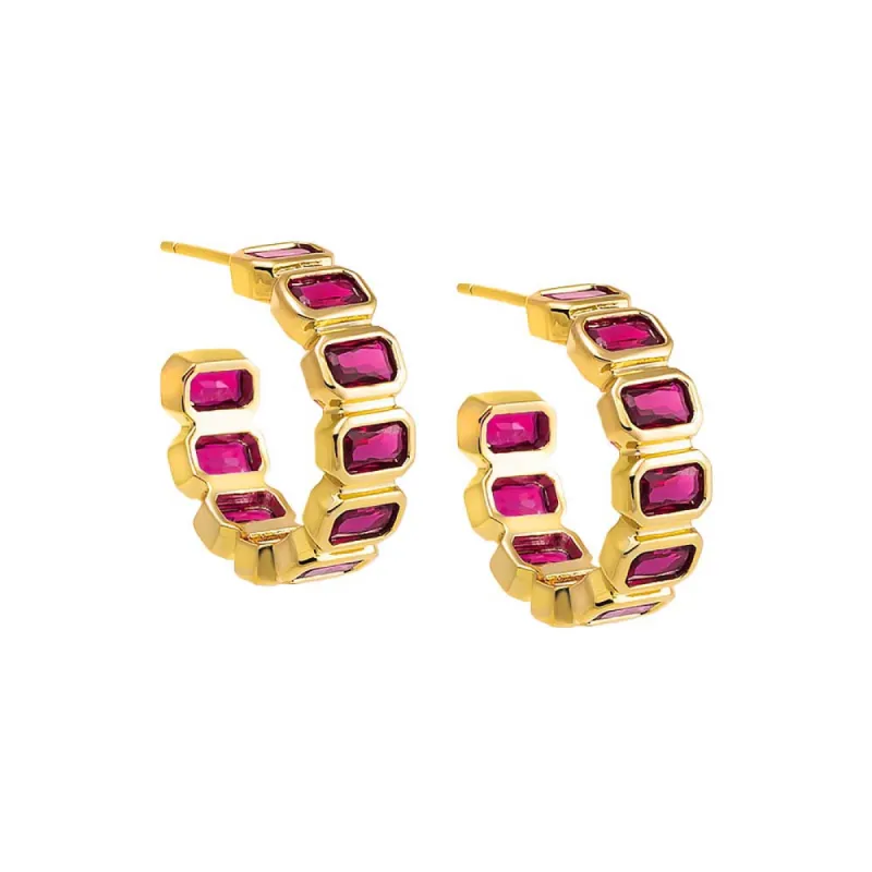 Colored Bezel Baguette Open Hoop Earring sold by Adina Eden's