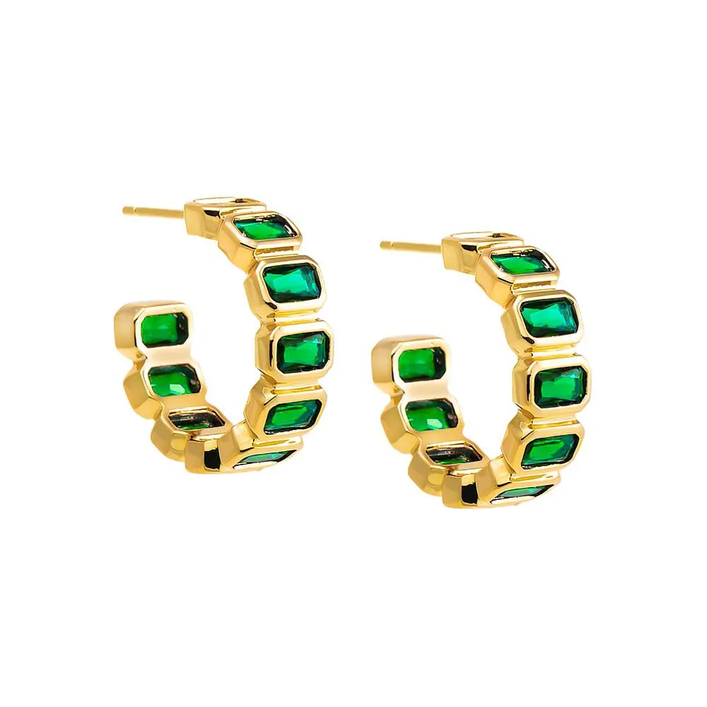 Colored Bezel Baguette Open Hoop Earring sold by Adina Eden's product image thumbnail 4