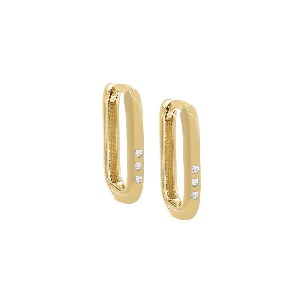 Triple Diamond Oval Huggie Earring 14K sold by Adina Eden's