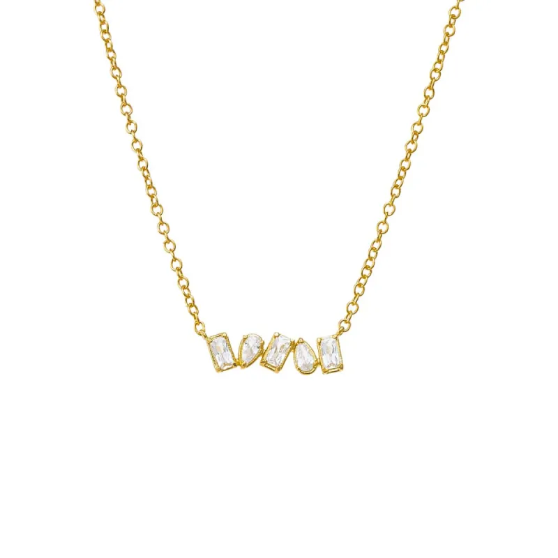 CZ Teardrop X Baguette Bezel Bar Necklace sold by Adina Eden's
