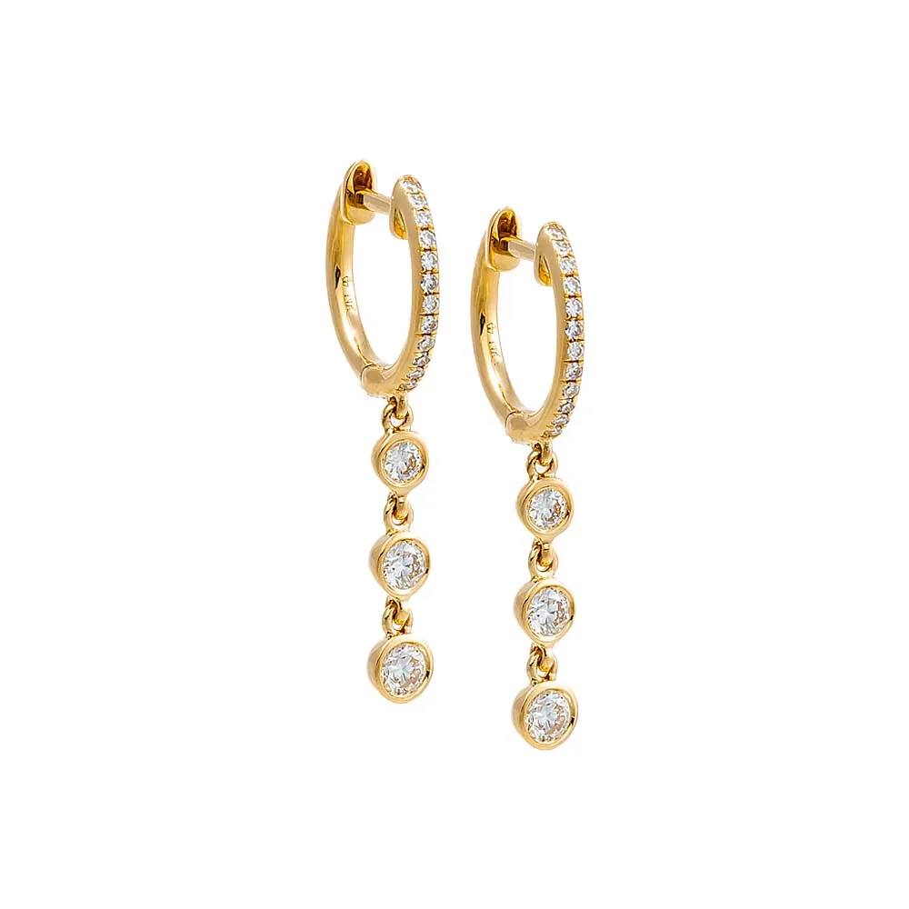 Diamond Triple Bezel Dangling Huggie Earring 14K sold by Adina Eden's