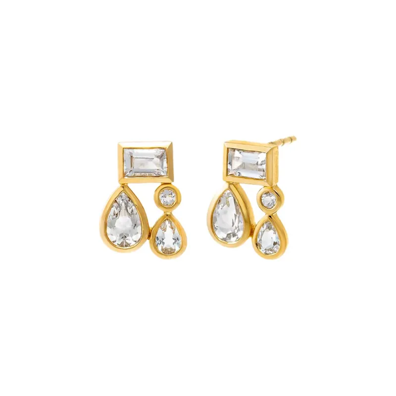 White Topaz Bezel Multi Shape Dangling Stud Earring 14K sold by Adina Eden's
