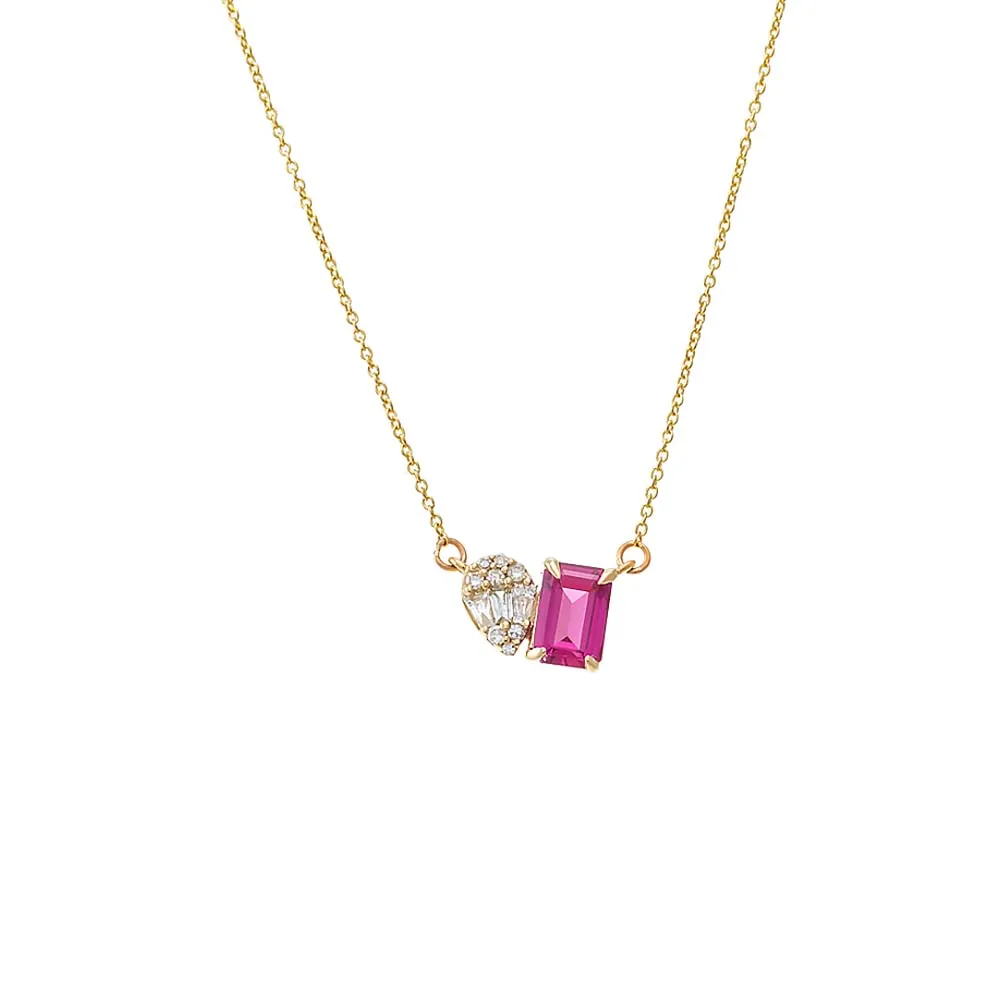 Diamond X Ruby Toi E Moi Necklace 14K sold by Adina Eden's