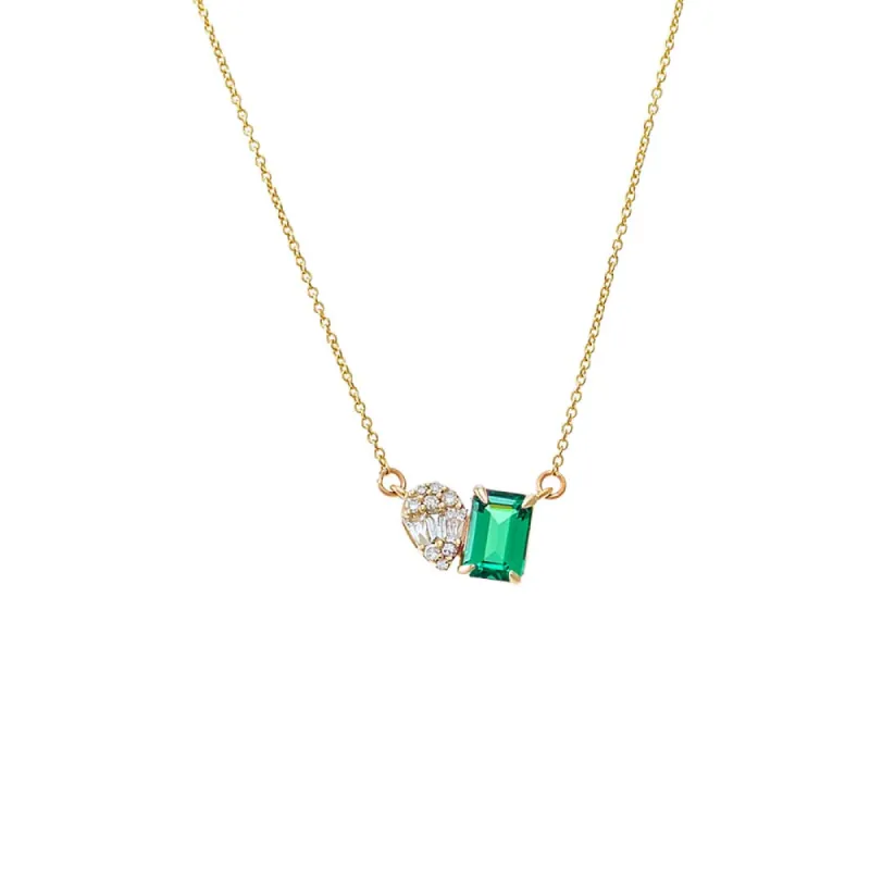 Diamond X Emerald Toi E Moi Necklace 14K made by Adina Eden's