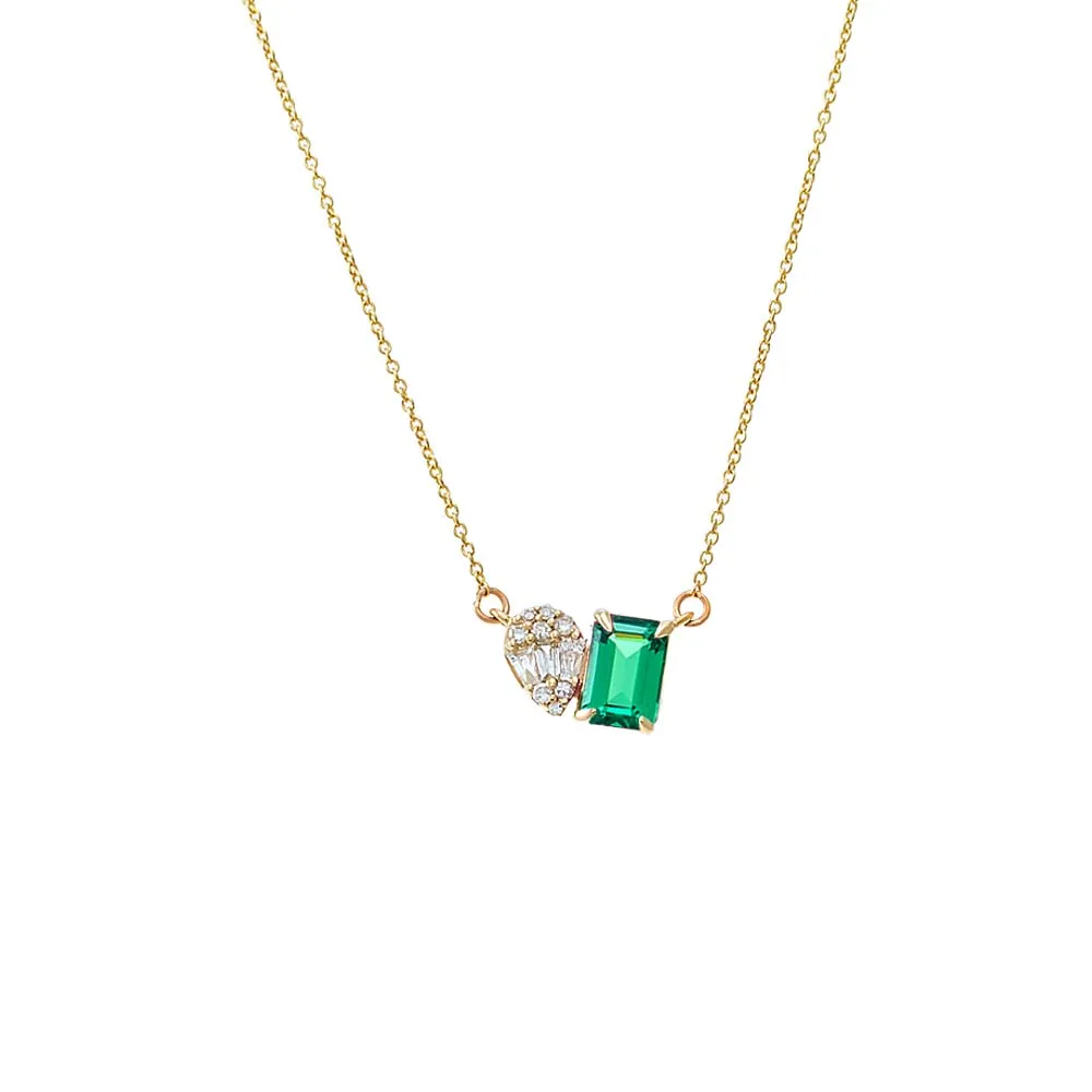 Diamond X Emerald Toi E Moi Necklace 14K sold by Adina Eden's