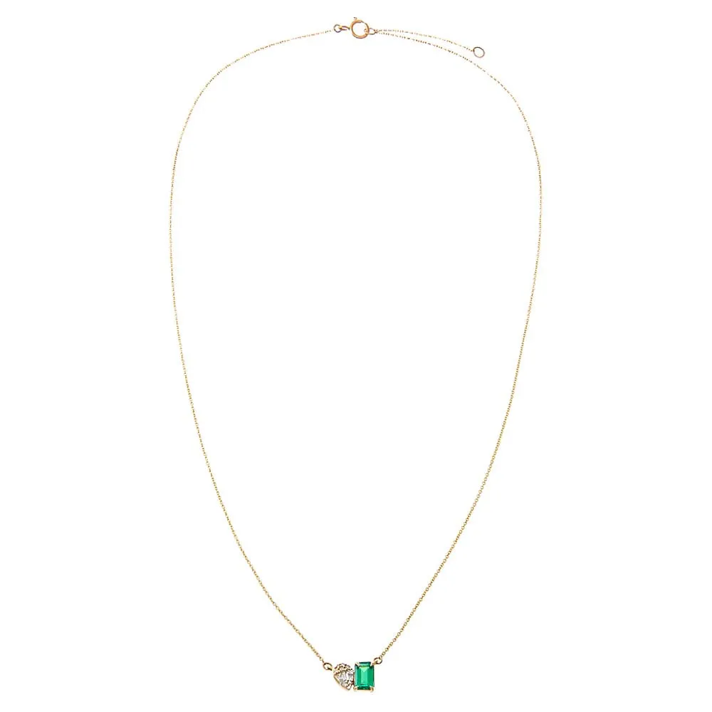 Diamond X Emerald Toi E Moi Necklace 14K sold by Adina Eden's product image thumbnail 2