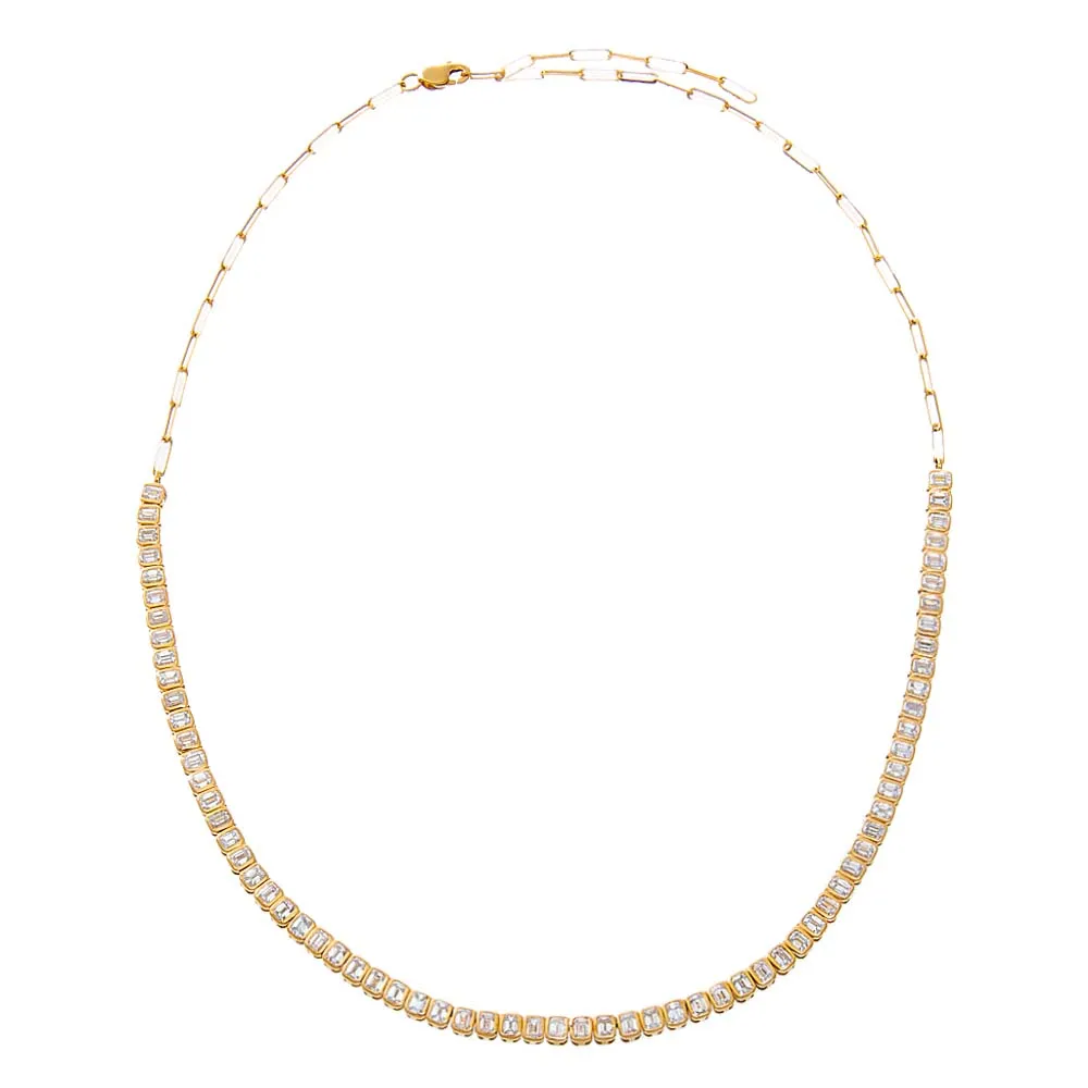 Diamond Bezel Baguette Half Tennis Necklace 14K sold by Adina Eden's product image thumbnail 2