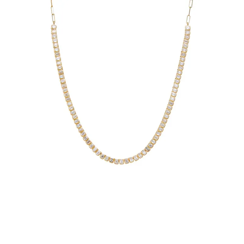 Diamond Bezel Baguette Half Tennis Necklace 14K sold by Adina Eden's