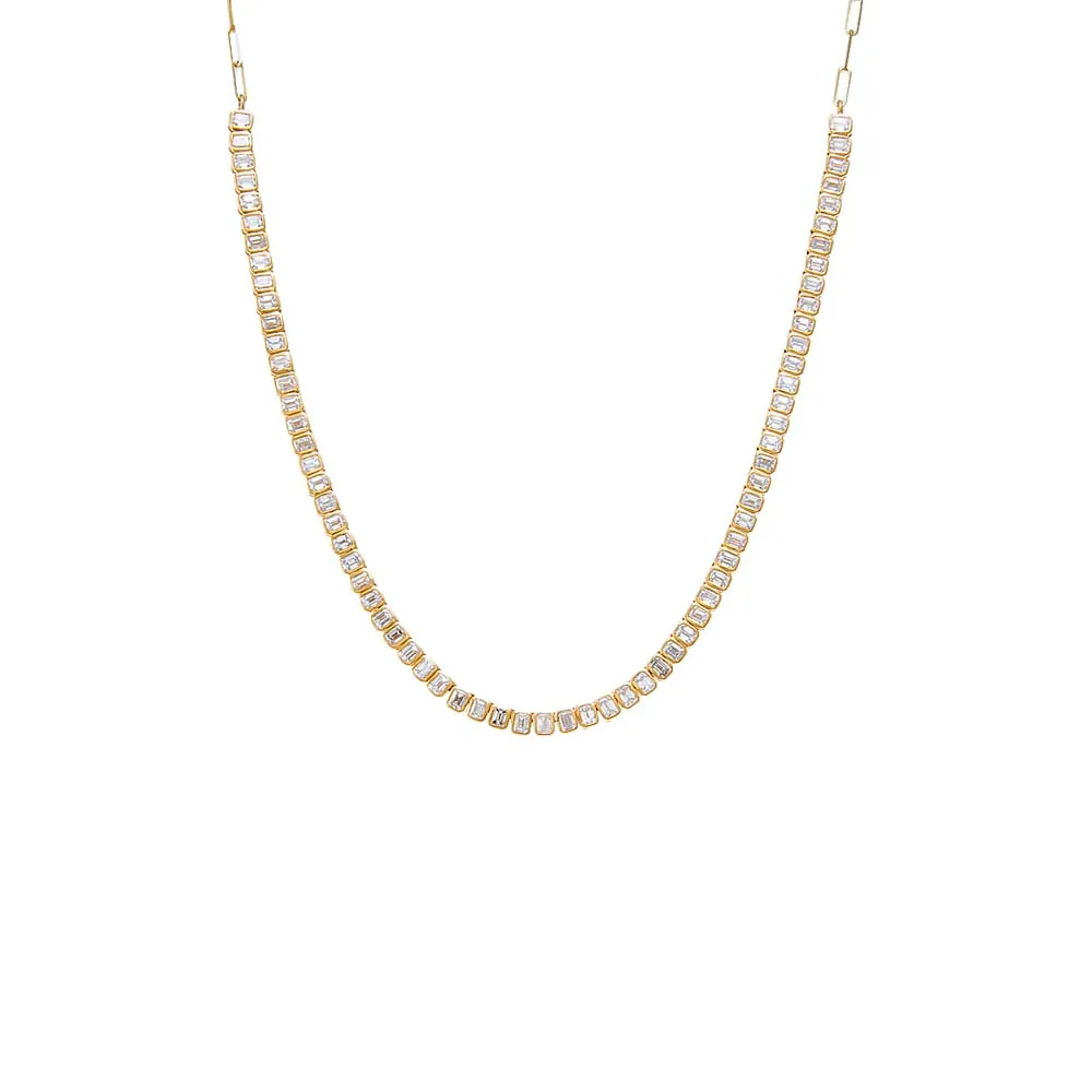 Diamond Bezel Baguette Half Tennis Necklace 14K sold by Adina Eden's