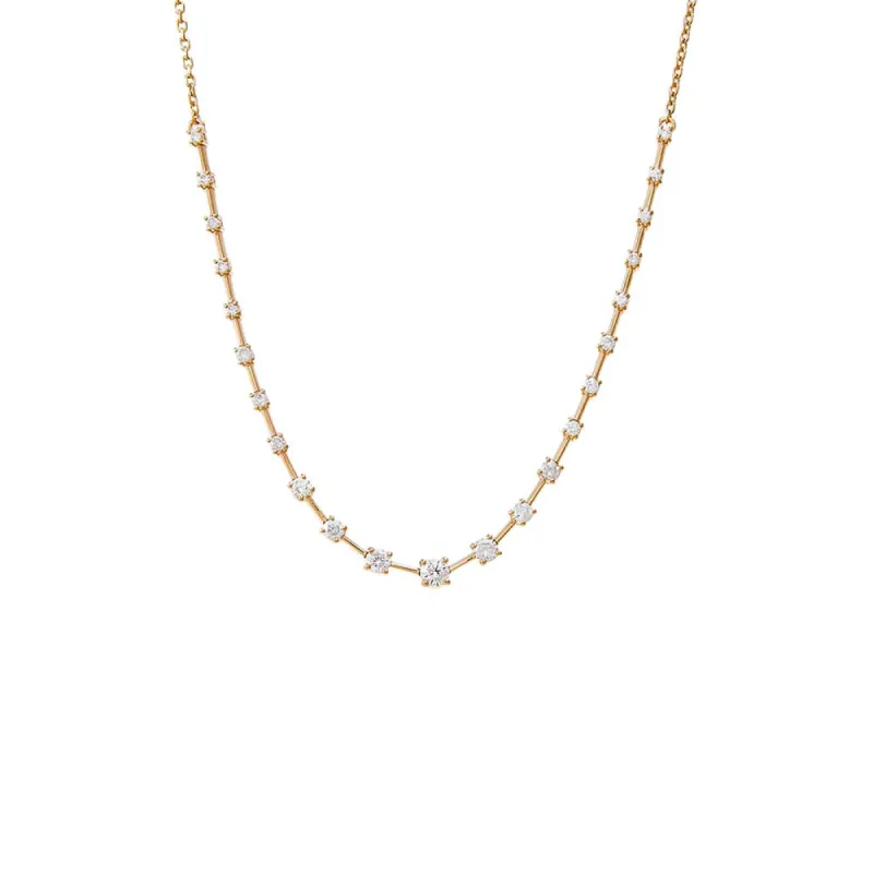 Diamond Scattered Stones X Bar Half Tennis Necklace 14K sold by Adina Eden's