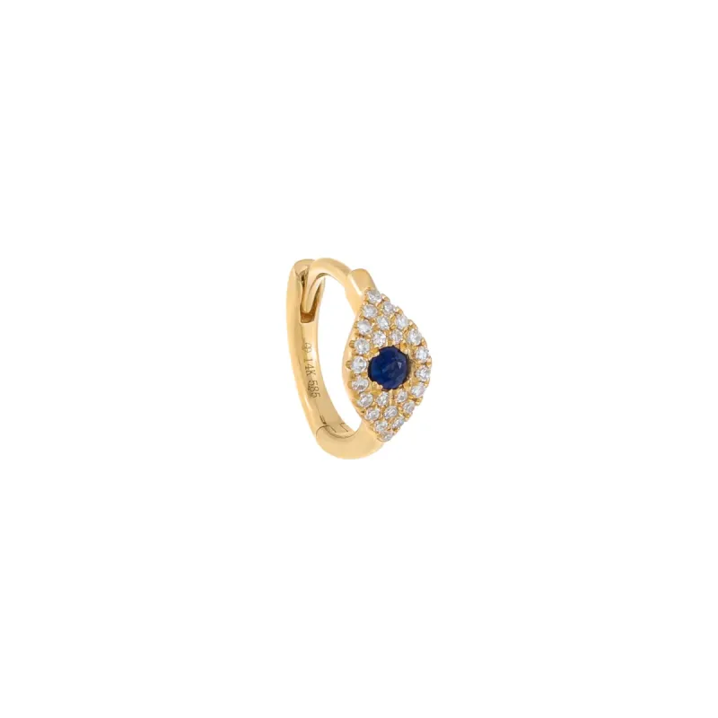 Diamond Sapphire Evil Eye Huggie Earring 14K sold by Adina Eden's