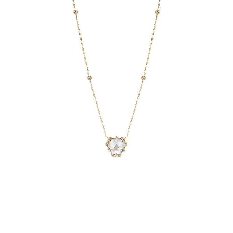 Diamond Pave Mother Of Pearl Flower Necklace 14K sold by Adina Eden's