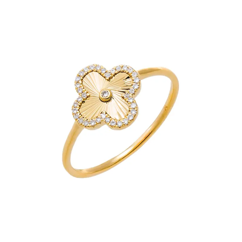 Diamond Pave Outline Ridged Clover Ring 14K sold by Adina Eden's