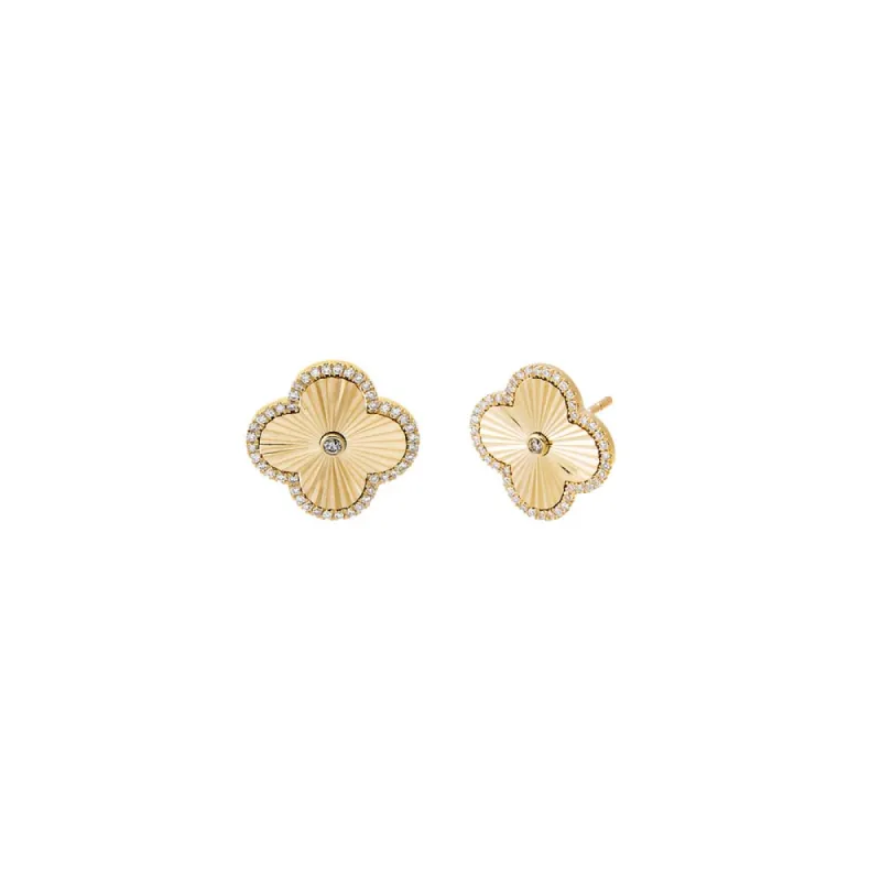 Diamond Pave Outline Ridged Clover Stud Earring 14K made by Adina Eden's