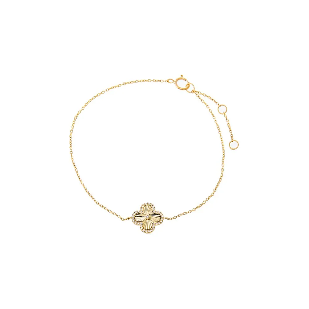 Diamond Pave Outline Ridged Clover Bracelet 14K sold by Adina Eden's