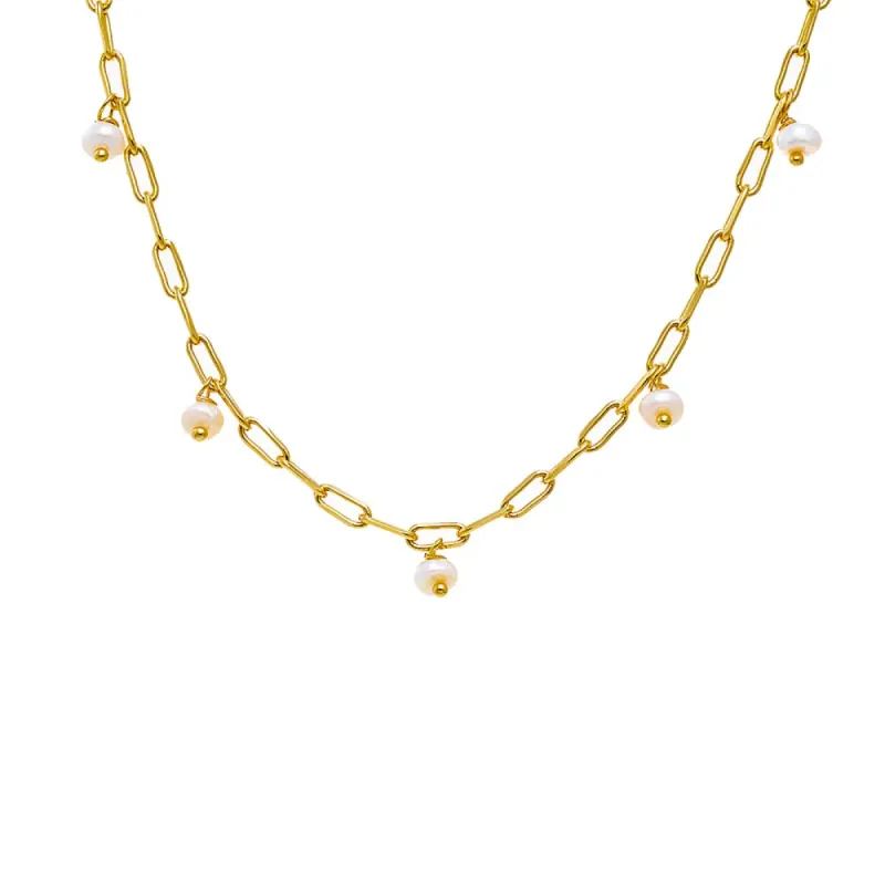 Pearl Shaker Paperclip Link Necklace sold by Adina Eden's
