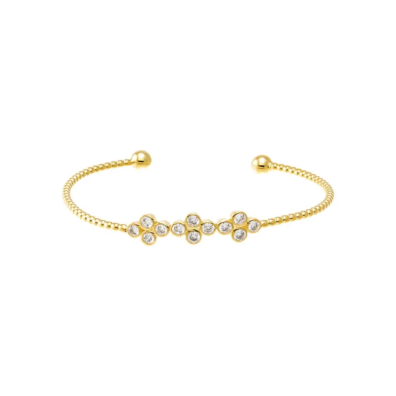 CZ Multi Flower Bezel Open Bangle Bracelet sold by Adina Eden's