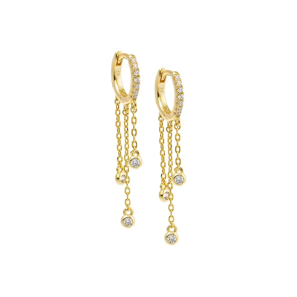 Triple CZ Drop Chain Huggie Earring sold by Adina Eden's
