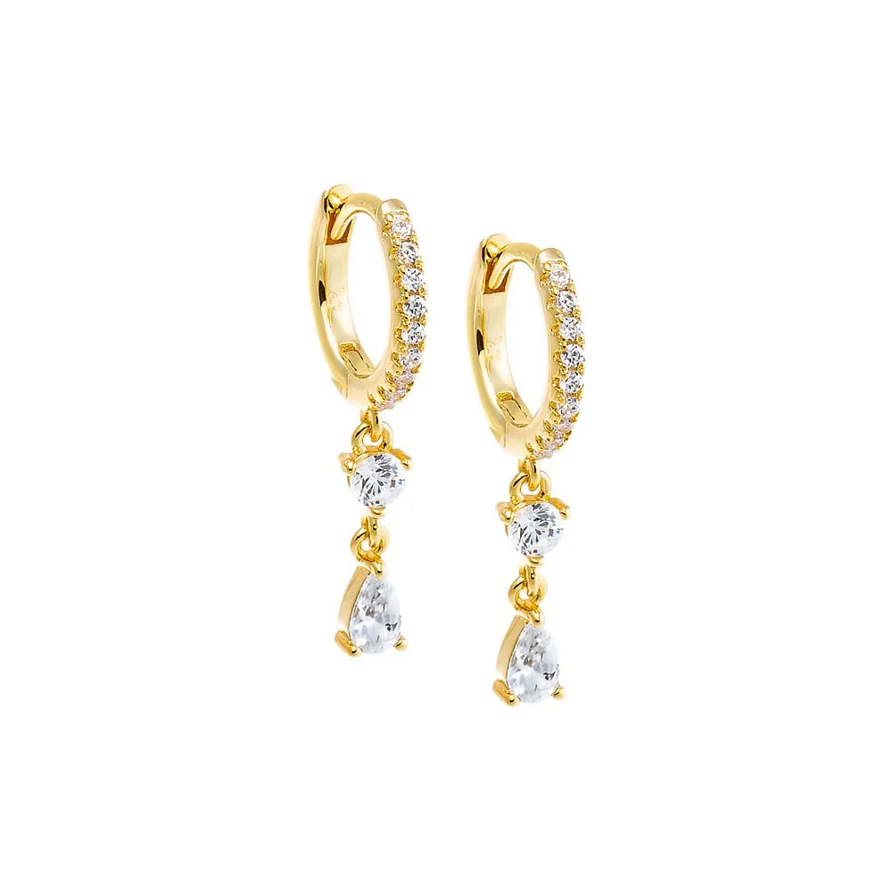 Round CZ X Teardrop Dangling Huggie Earring sold by Adina Eden's