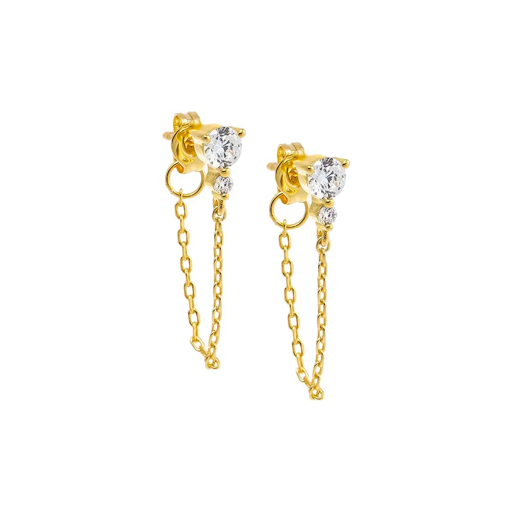 Double CZ Chain Front Back Stud Earring sold by Adina Eden's