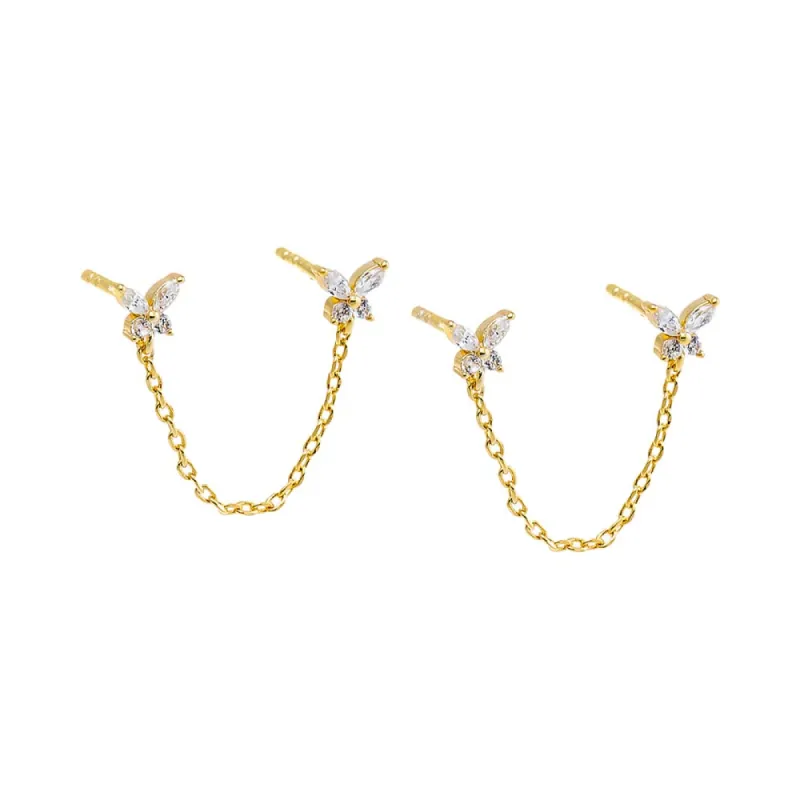 Double Butterfly Chain Stud Earring sold by Adina Eden's