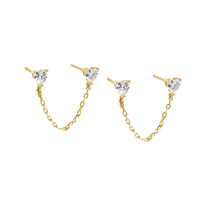 Double CZ Chain Stud Earring sold by Adina Eden's