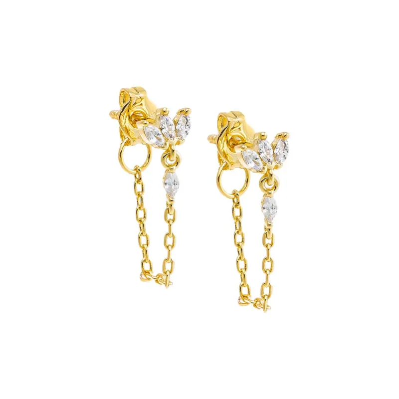 CZ Marquise Trio Cluster Chain Front Back Stud Earring sold by Adina Eden's