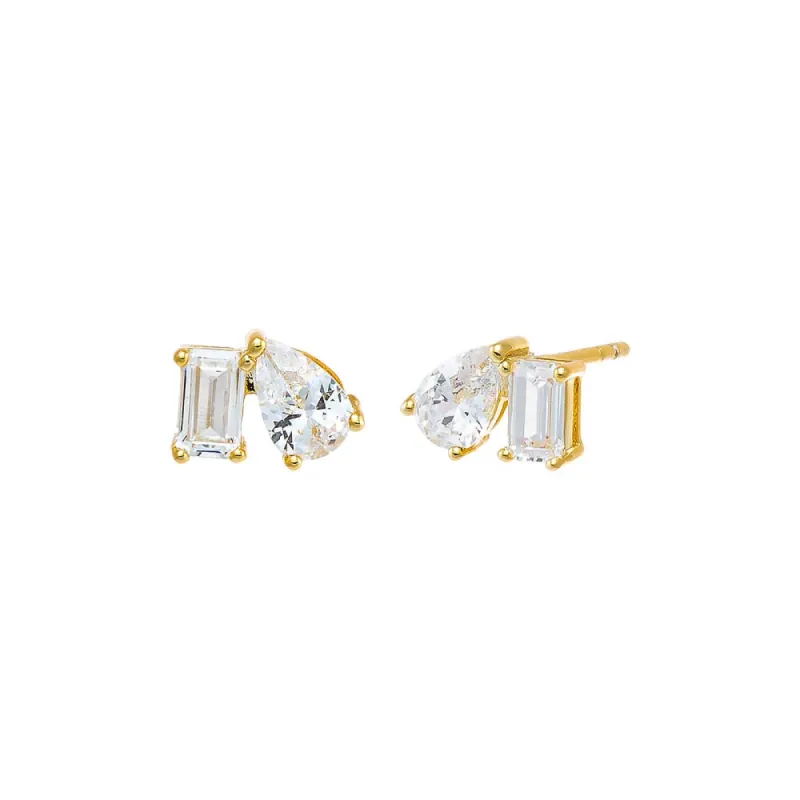 CZ Teardrop X Baguette Stud Earring sold by Adina Eden's