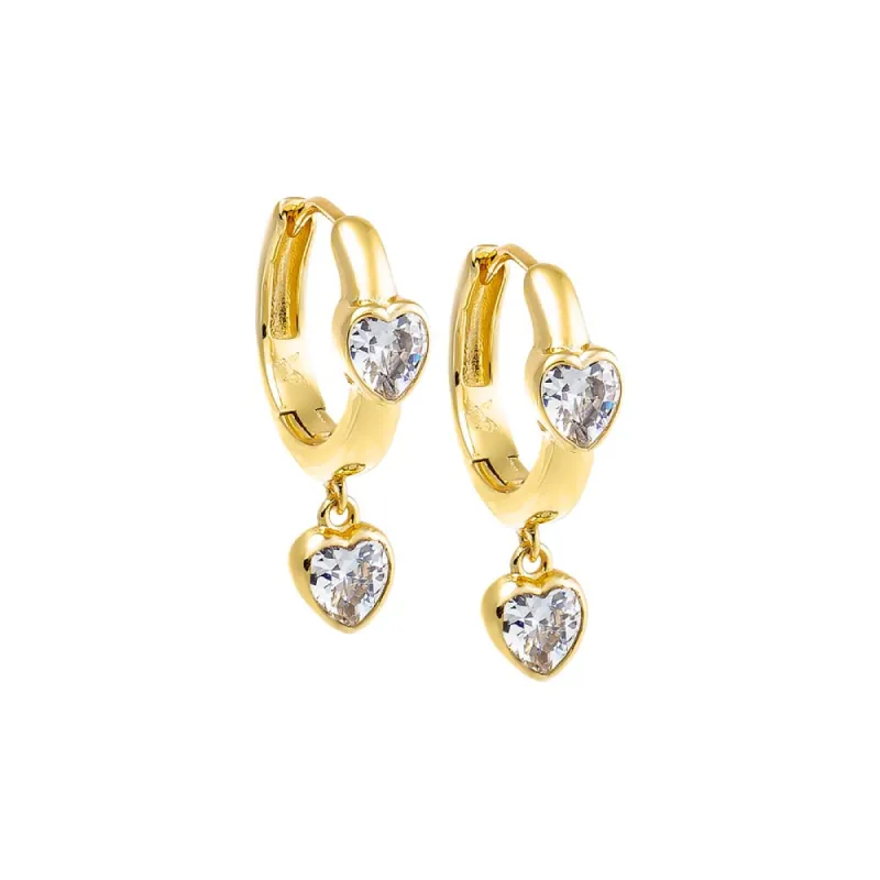 Double Heart CZ Dangle Huggie Earring sold by Adina Eden's