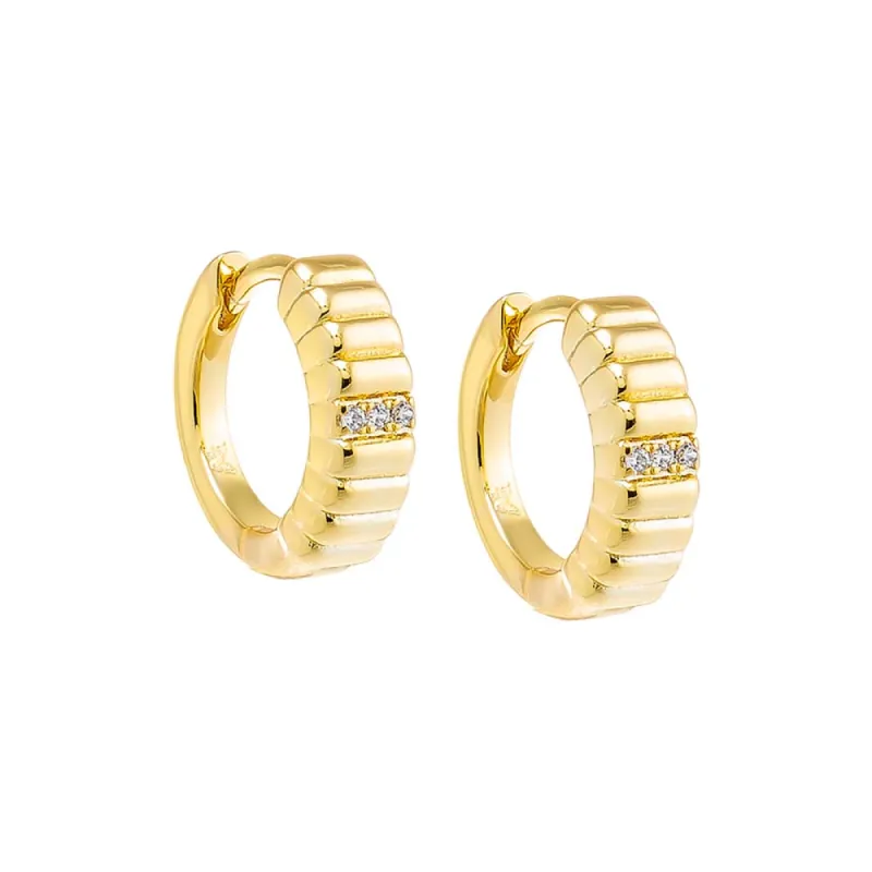 Pave Accented Ridged Huggie Earring sold by Adina Eden's